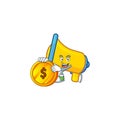 Bring coin yellow loudspeaker cartoon character with mascot