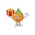 Bring gift cute persimmon cartoon style with mascot