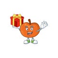 Bring gift fruit tangerine cartoon character with mascot