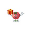 Bring gift velvet apple mascot on white background