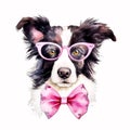 Picture Pawfect: Border Collie Puppy with Watercolor Bandana and Glasses AI Generated