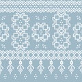 Pixel Floral Thai Seamless Pattern â Soft Blue Cross-Stitch Style Royalty Free Stock Photo