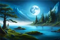 forest under the full moon, capturing the mystical ambiance of Cancer\'s water element.