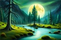 serene forest under the full moon, capturing the mystical ambiance of Cancer\'s water element