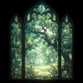 Enchanted Forest Stained Glass Window Royalty Free Stock Photo