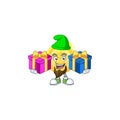 Bring two gifts gold coin cartoon character mascot style