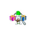 Bring two gifts magnifying glass cartoon character with mascot Royalty Free Stock Photo