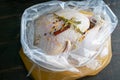 Brining a turkey in a plastic bag Royalty Free Stock Photo
