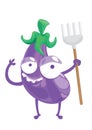 brinjal holding gardening fork. Vector illustration decorative design Royalty Free Stock Photo