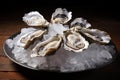 Briny Raw oysters on ice platter. Generate ai Royalty Free Stock Photo