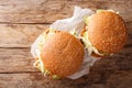 Brioche Cemita Poblana sandwich with meat, cheese and vegetables close-up.  Horizontal top view Royalty Free Stock Photo