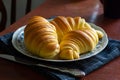 Brioche Croissants, Leavened Portuguese Pastries on Kitchen Table