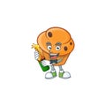 Brioche mascot with bring beer on white background