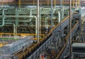 2 lines of bottles on their way to labeling at brewery, Brisbane, Australia