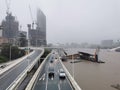 Brisbane, Australia - February 27, 2022: Wild weather and heavy rain falls from Tropical Cyclone storm Brisbane Central Business Royalty Free Stock Photo