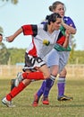 Brisbane Australia womens soccer league in middle of action match Royalty Free Stock Photo