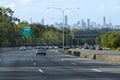 Brisbane City Skyline from Pacific Motorway in Queensland, Australia.