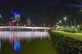 Brisbane night city view with skyscrapers reflections on city river - Australia