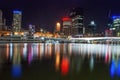 Brisbane night city view with skyscrapers reflections on city river - Australia