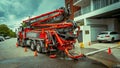 Brisbane, Queensland, Australia - Mar 4, 2022: Concrete pumping machine used to pump out water from the flooded building basement Royalty Free Stock Photo