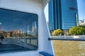 Brisbane skyline from the city river boat on a sunny day, Australia