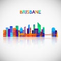 Brisbane skyline silhouette in colorful geometric style.