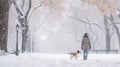 Strolling with the dog in the chilly park weather.AI Generated