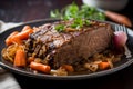 Brisket beef vegetables plate. Generate AI