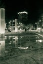 Bristol City centre fountain and Colston Tower by night