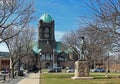 The Bristol County Courthouse building and The Hiker statue in Taunton, Massachusetts Royalty Free Stock Photo