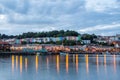 Colourful buildings on the waterfront in Bristol harbour at night. Royalty Free Stock Photo