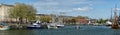 Bristol Docks with water taxis and The Matthew sailing ship, England Royalty Free Stock Photo