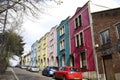 Narrow street with colorful houses in Eastville neighborhood in Bristol city Royalty Free Stock Photo