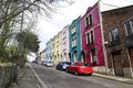 Narrow street with colorful houses in Eastville neighborhood in Bristol city Royalty Free Stock Photo