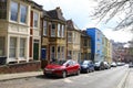 Narrow street with colorful houses in Eastville neighborhood in Bristol city Royalty Free Stock Photo