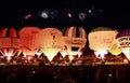 BRISTOL, UK - August 2017: Hot air balloons lined up for fireworks at the ending ceremony of the Balloon festival.