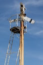 Derelict railway signal in the dockyard area of Bristol on May 14, 2019