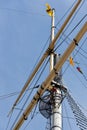 Person climbing the rigging of the SS Great Britain in dry dock in Bristol on May 14, 2019. One