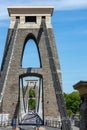 View of the Clifton Suspension Bridge in Bristol on May 13, 2019. Three unidentified people