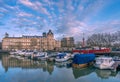 Bristol, UK - Mar 8, 2021: Boats moored outside Bristol General Hospital. Royalty Free Stock Photo