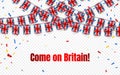 Britain garland flag with confetti on transparent background, Hang bunting for celebration template banner, Vector illustration Royalty Free Stock Photo