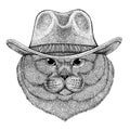 Brithish noble cat Male Wild animal wearing cowboy hat Wild west animal Cowboy animal T-shirt, poster, banner, badge