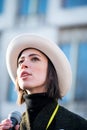 British actress Rebecca Hall speaking at the Women`s March rally in Trafalgar Square, London, UK.