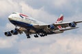 British Airways Boeing 747-400 G-CIVU passenger plane landing at London Heathrow Airport Royalty Free Stock Photo