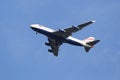 British Airways Boeing 747-400 in New York sky before landing at JFK Airport Royalty Free Stock Photo