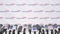 BRITISH AIRWAYS company press conference, press wall with logo and mics, conceptual editorial 3D rendering Royalty Free Stock Photo