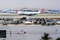 One World British Airways Boeing B747 plane taking off from Los Angeles Airport LAX Royalty Free Stock Photo