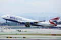 One World British Airways Boeing B747 plane taking off from Los Angeles Airport LAX Royalty Free Stock Photo