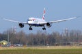 British Airways landing on Amsterdam airport, Airbus, Boeing Dreamliner