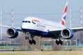 British Airways landing on Amsterdam airport, Airbus, Boeing Dreamliner